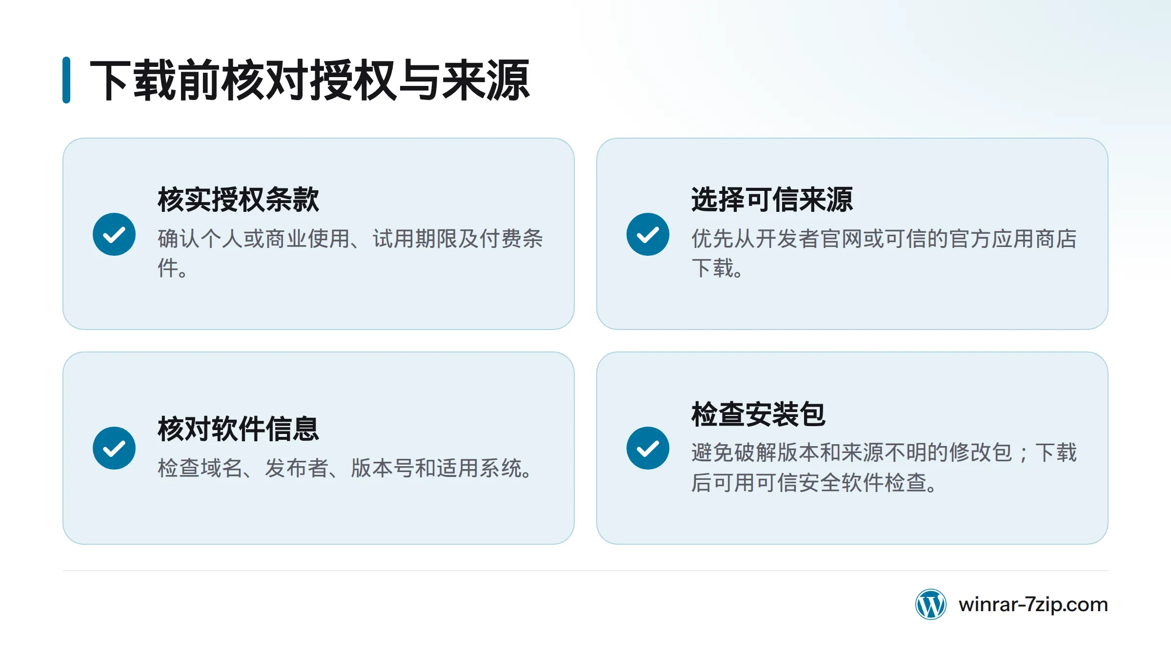 下载前核实用途授权、下载来源、发布者与版本信息,并检查安装包。